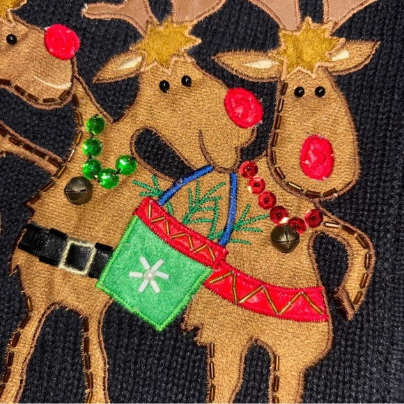 VTG TIARA INTERNATIONAL BlackCardigan  Reindeer Embroidery Full Zip Women’s SzXL - Picture 10 of 14